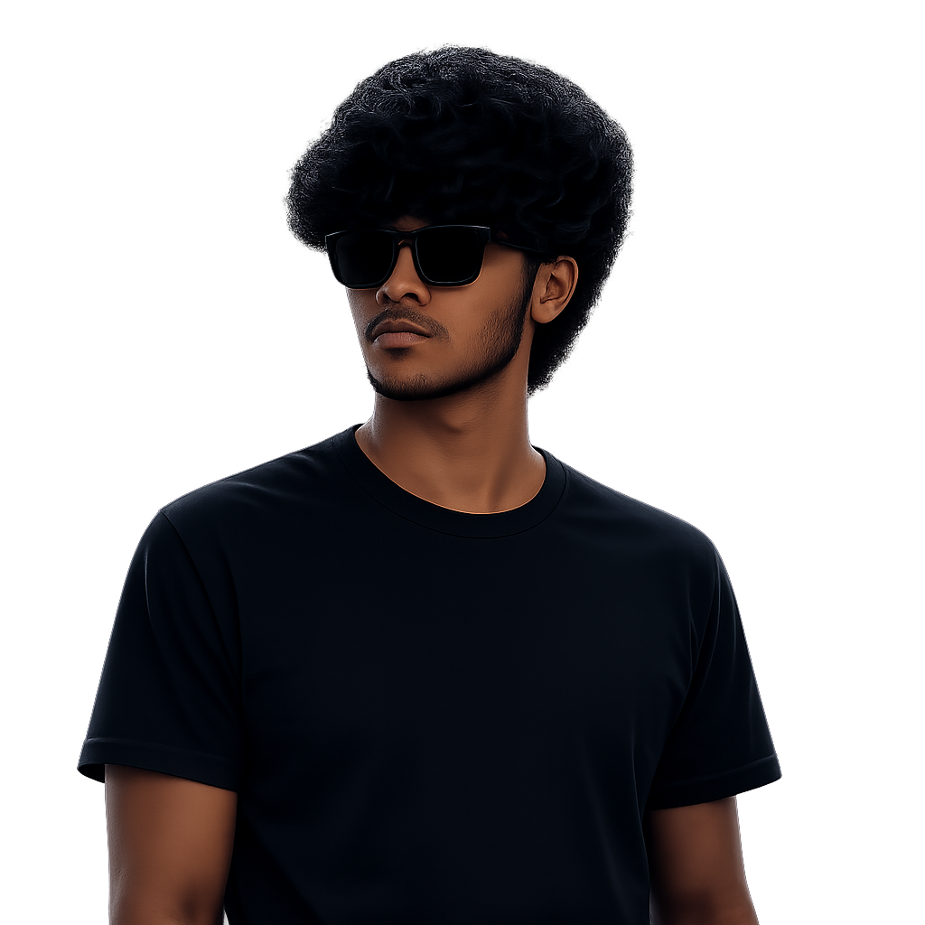 Tarun A., AI Systems Engineer, wearing a black T-shirt and sunglasses